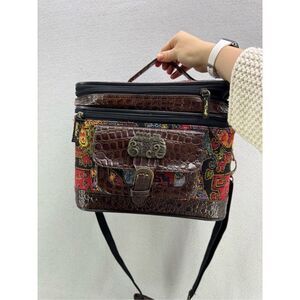 Laurel Burch Womens Multicolor Cat Faces Travel Cosmetic Makeup Train Case